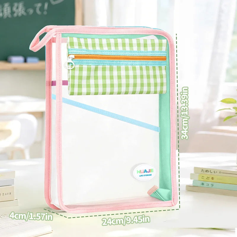 L-Shaped Zipper Mesh Document Bag