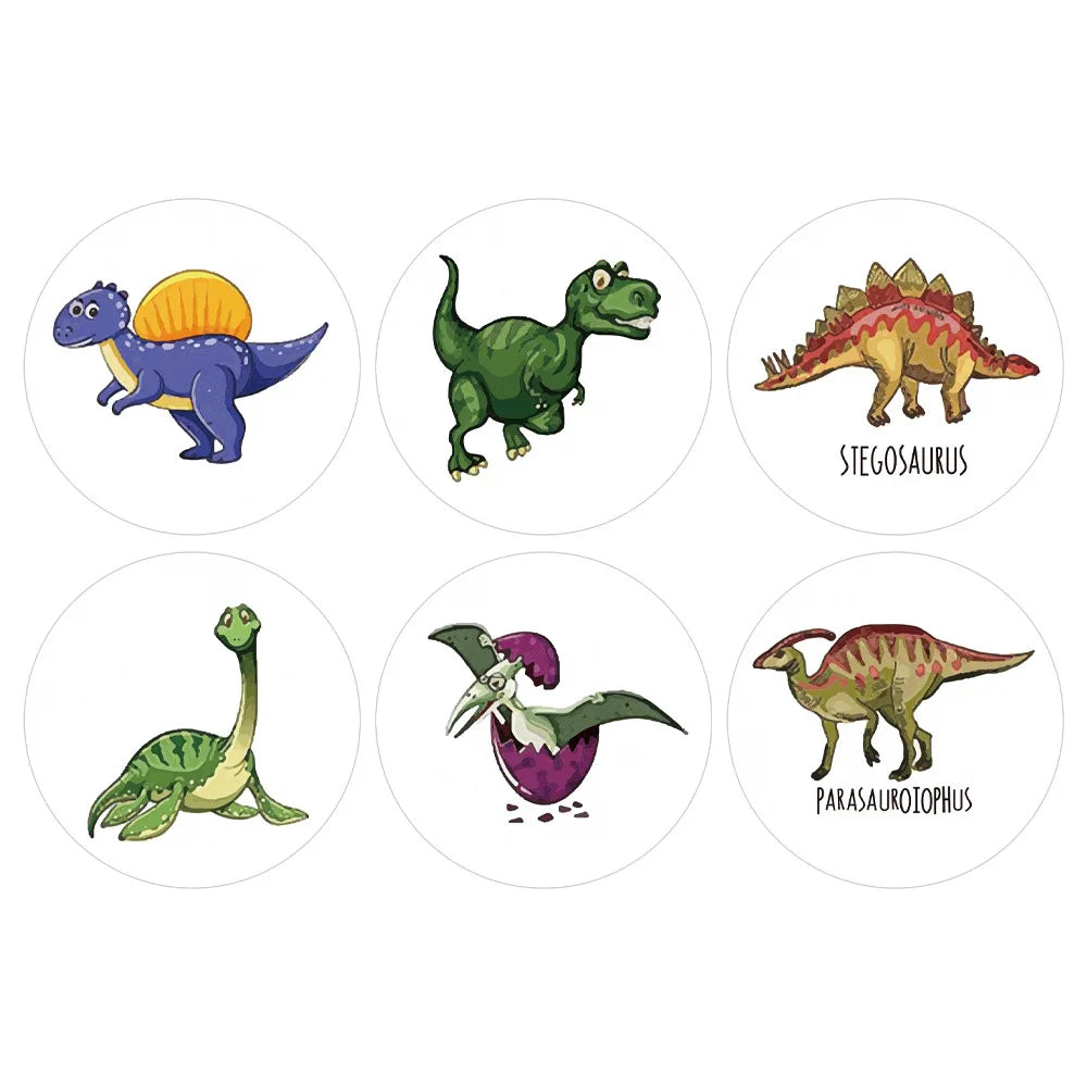 100-500pcs 1'' Round Dinosaur Stickers