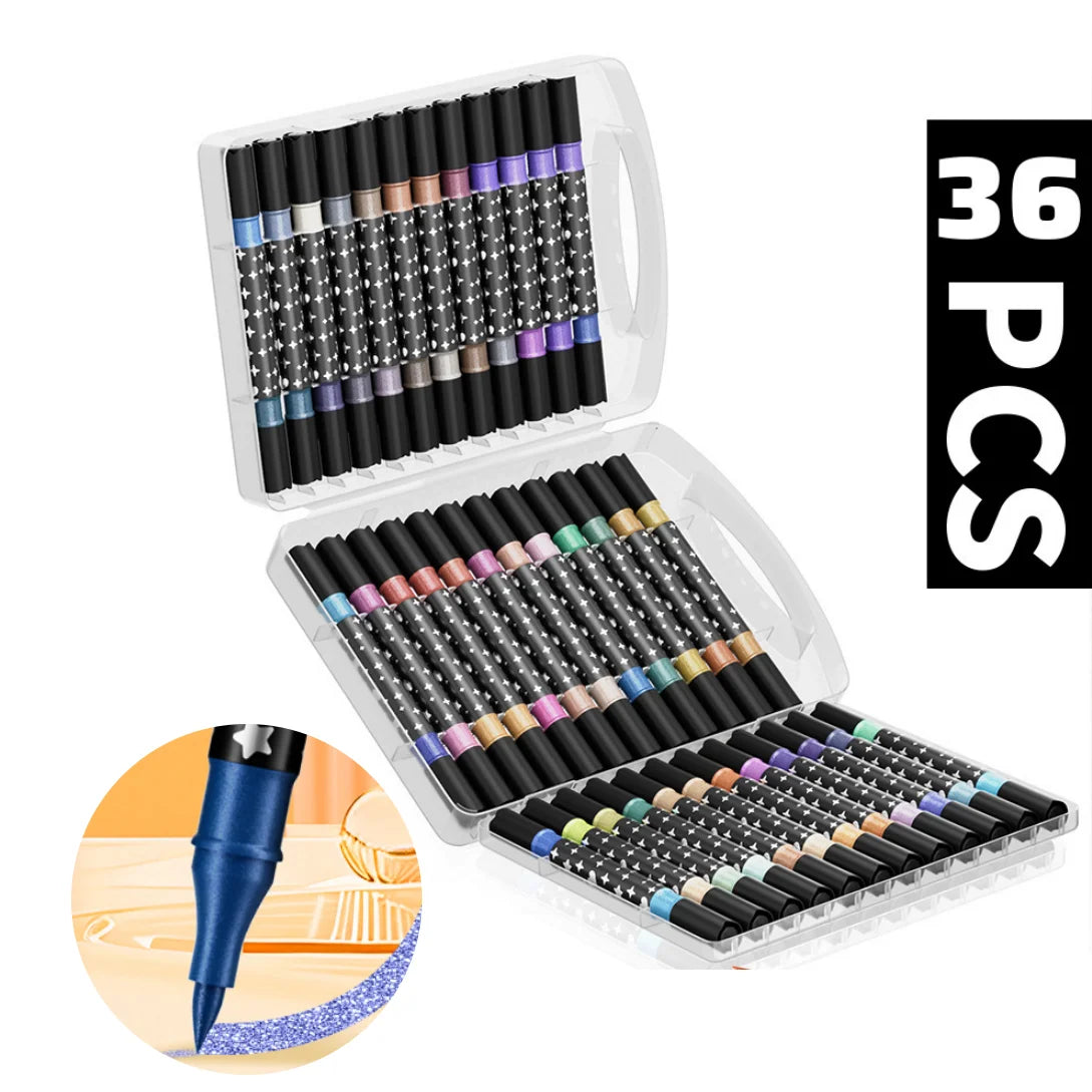 Dual-Tip Dual-Color Glitter Marker Pens
