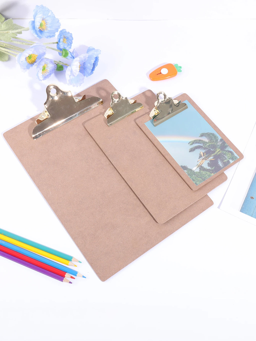 Wood Color Clipboard with Golden Metal Clip