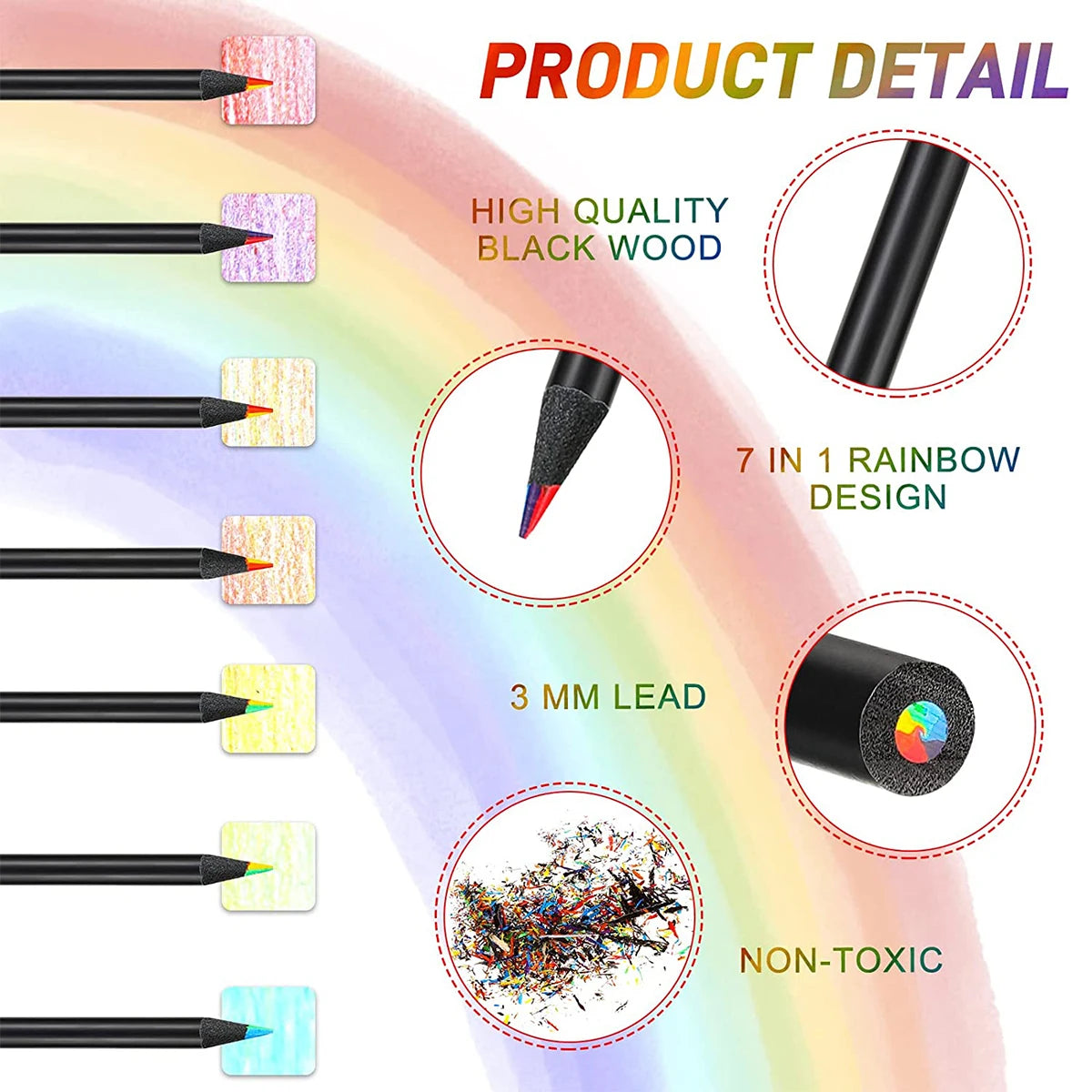 10pcs Color Black Wood Pencils 7 In 1 Pencil Gradient