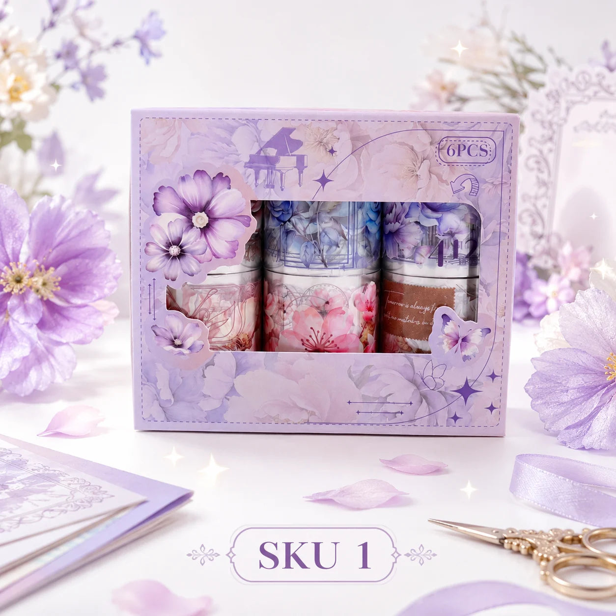 Cute Floral Washi Tape Set 6 Rolls