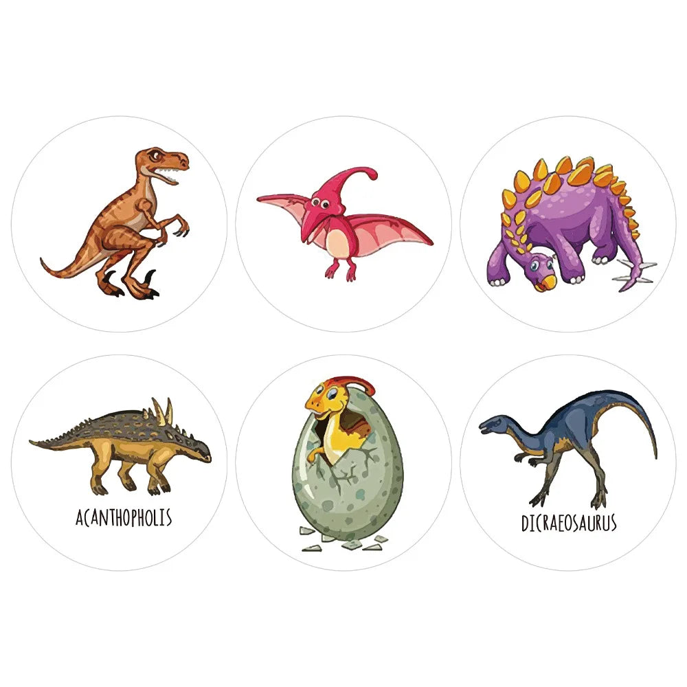 100-500pcs 1'' Round Dinosaur Stickers