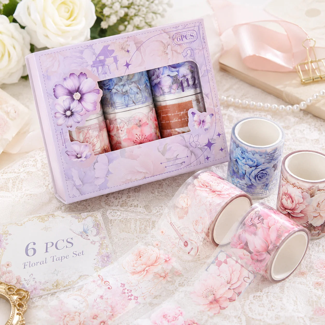 Cute Floral Washi Tape Set 6 Rolls