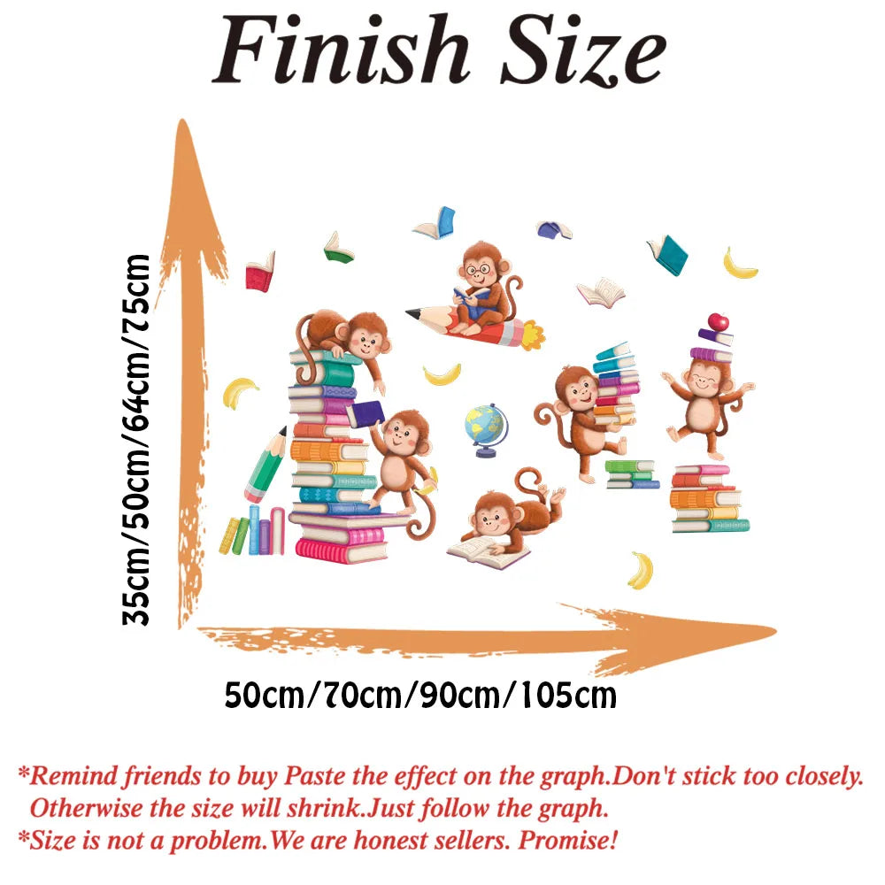 Books with Reading Monkey Wall Stickers
