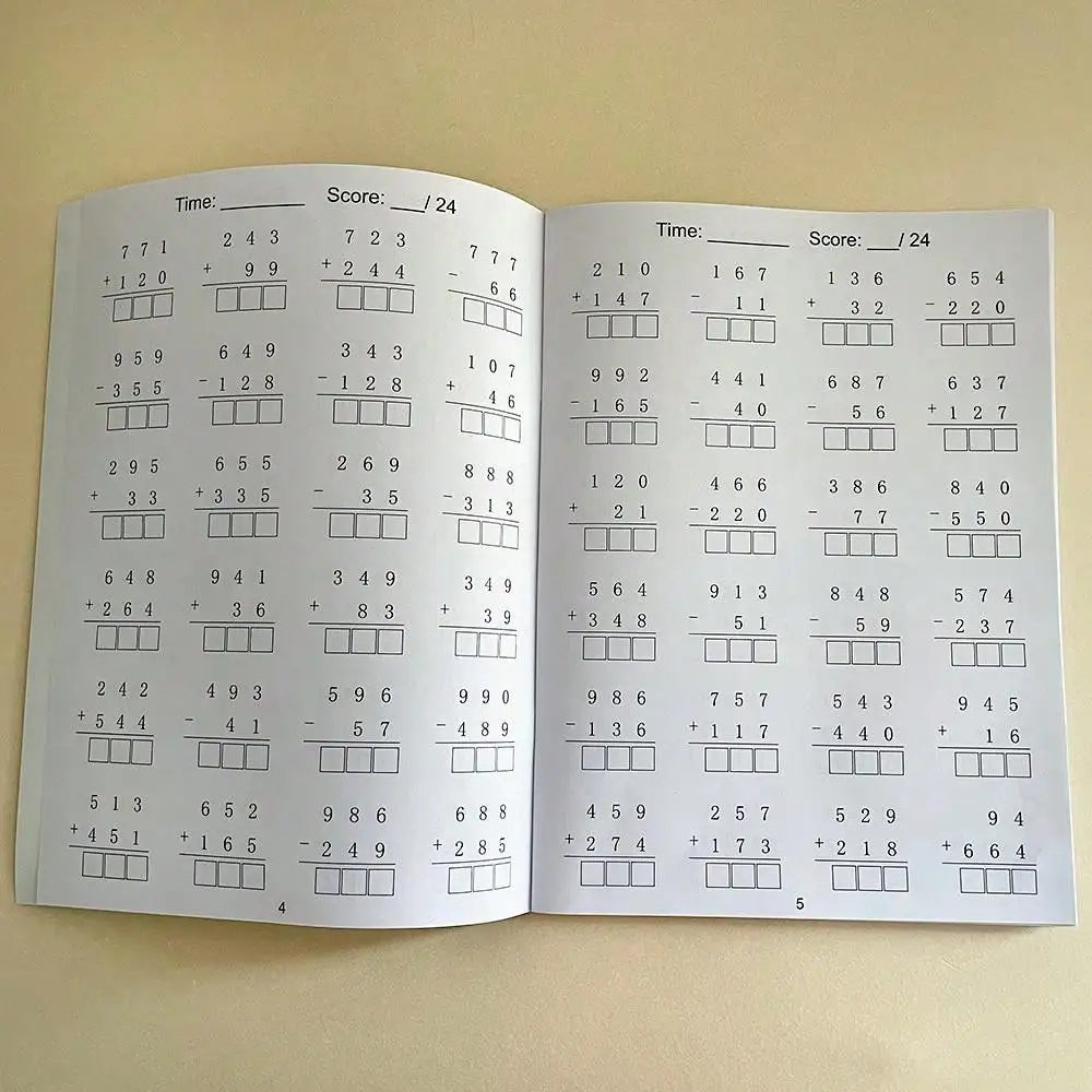 Addition and Subtraction within 1000 Math Workbook Uses for Primary School Arithmetic Practice Grade 1 2 3 4