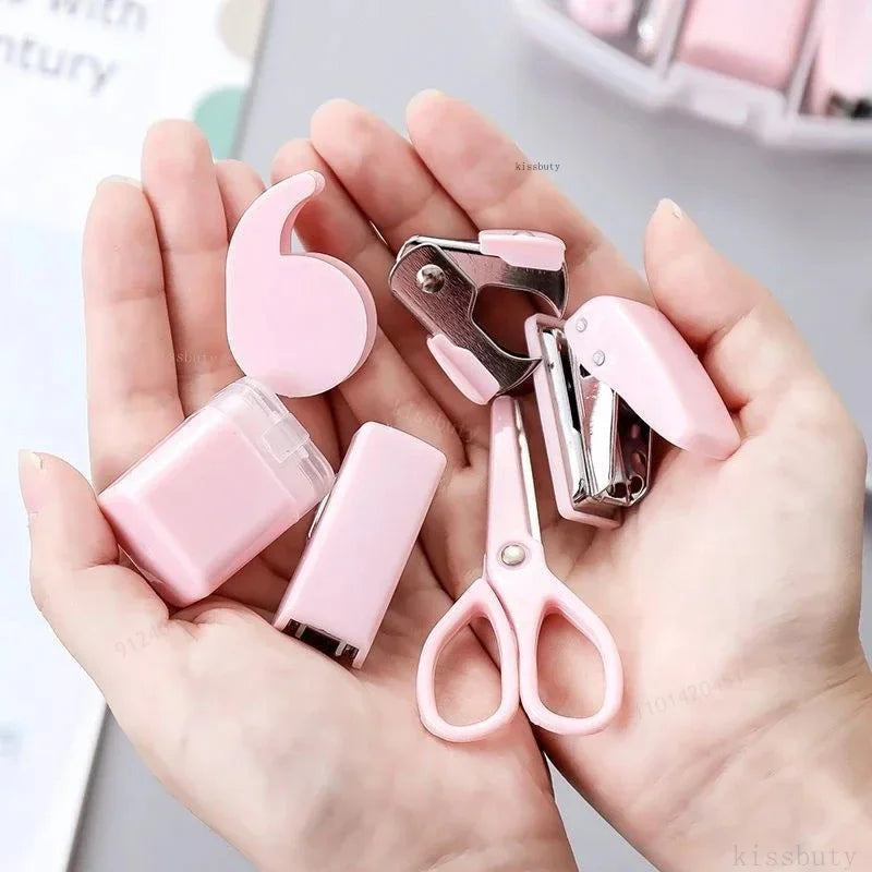 Mini Stapler Staple Punch Hole Tape Machine Set