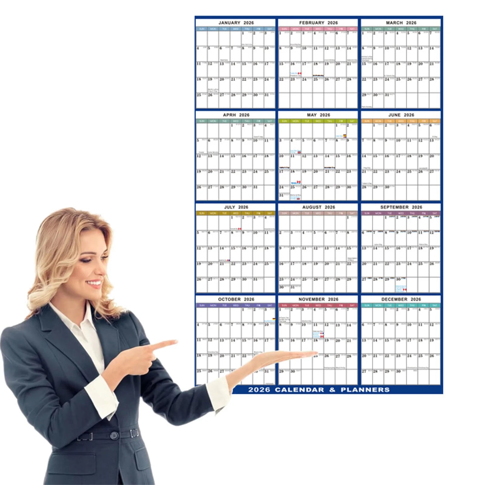 2026 English Double-Sided Laminated Wall Calendar