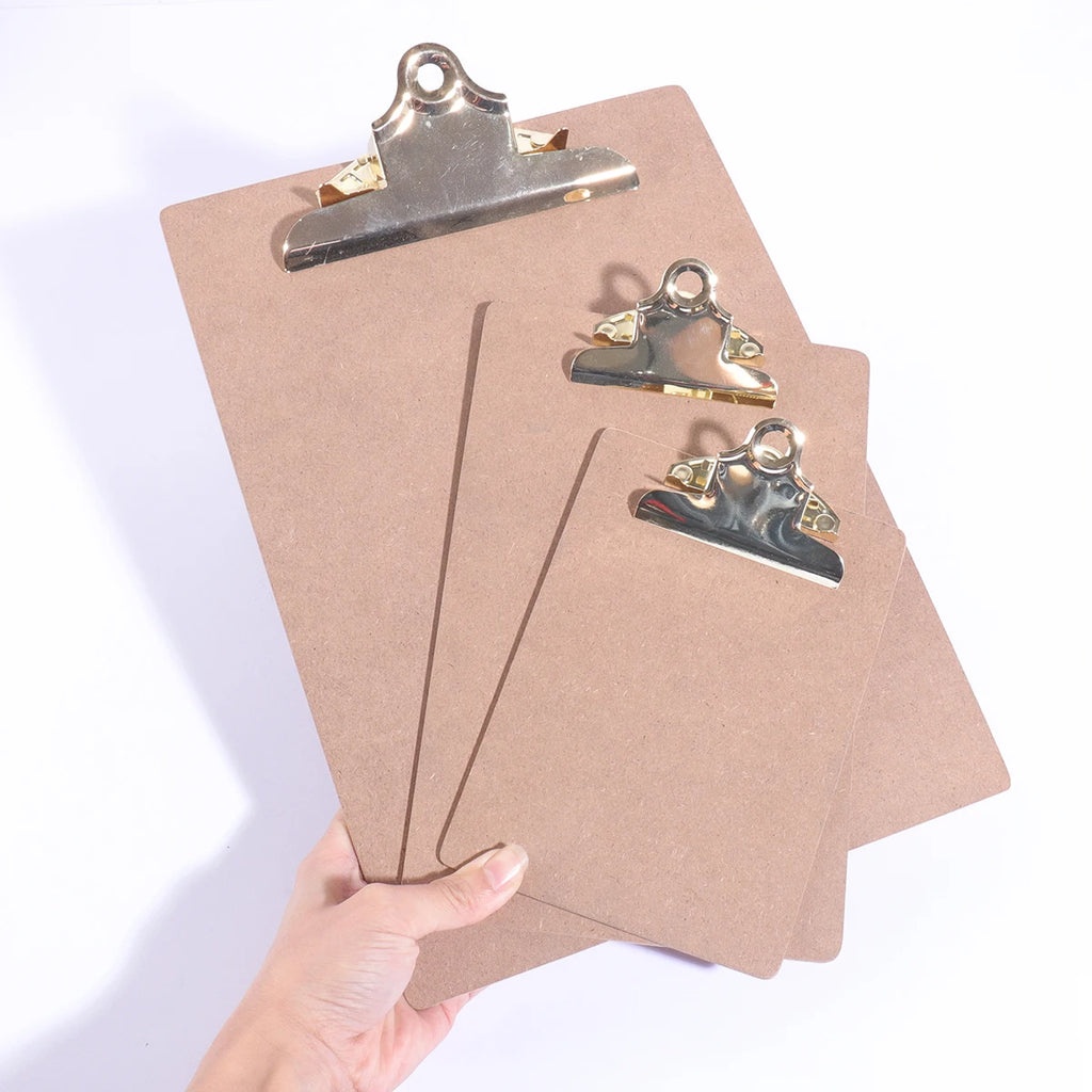 Wood Color Clipboard with Golden Metal Clip