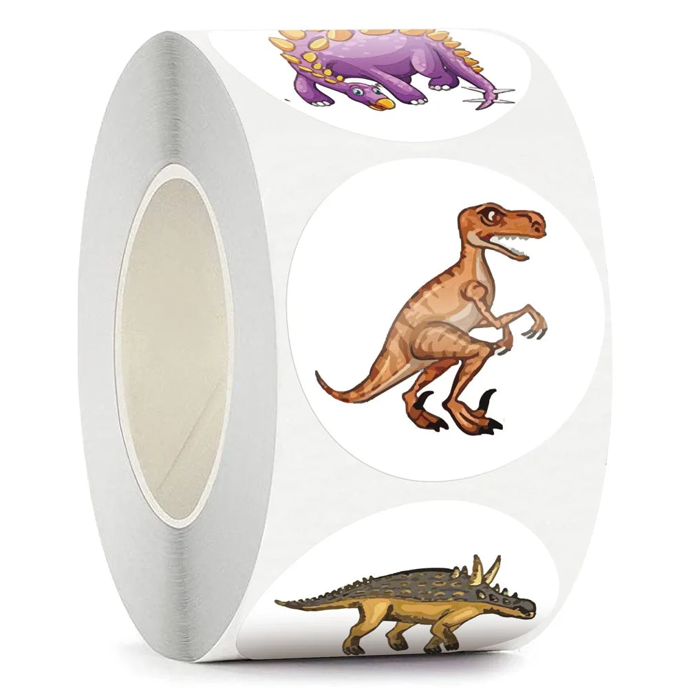 100-500pcs 1'' Round Dinosaur Stickers