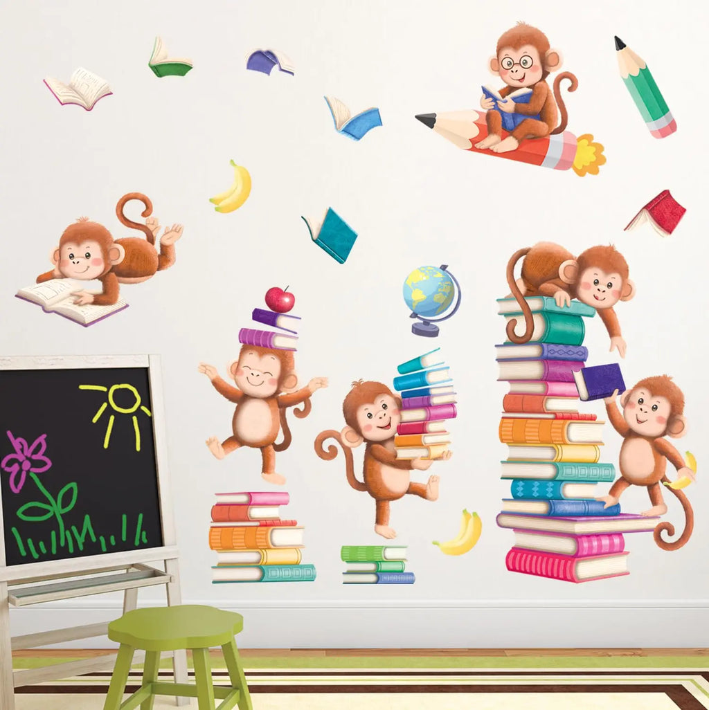Books with Reading Monkey Wall Stickers