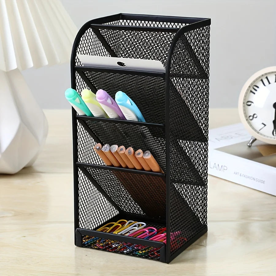 Four-Layer Black Mesh Desk Storage Box