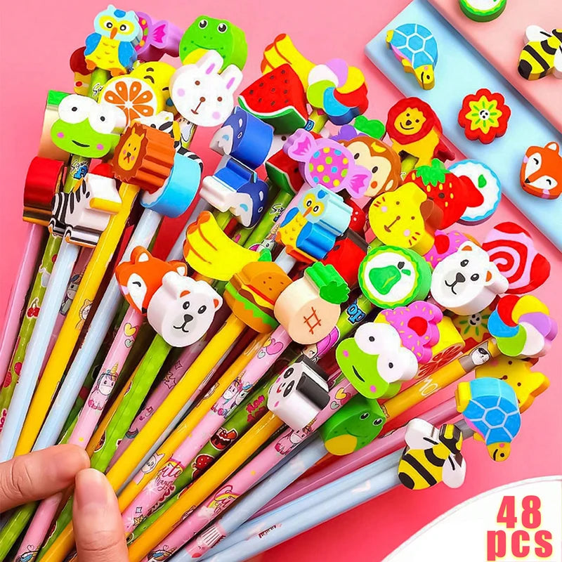 Cartoon HB Pencils With Cute Eraser Tops