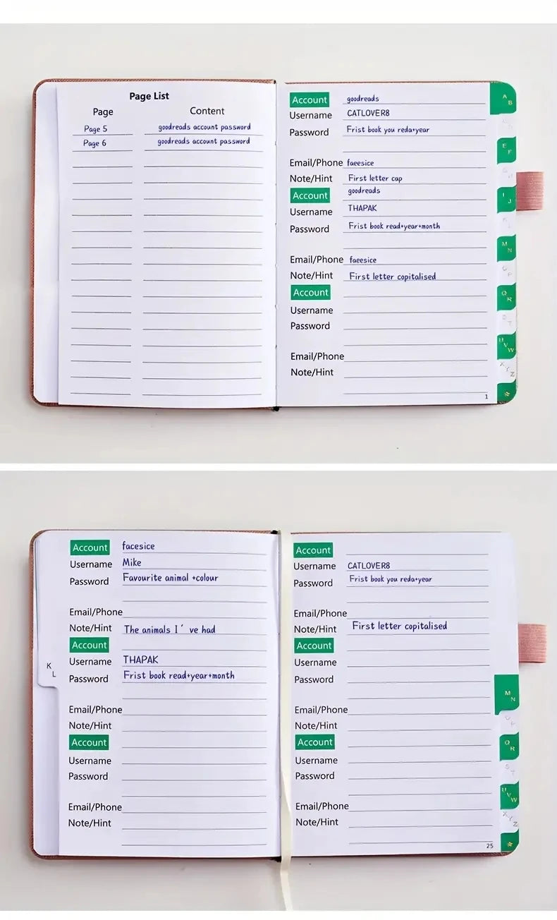 PU Cover Notebook A6 Password Book With Alphabetical Tabs