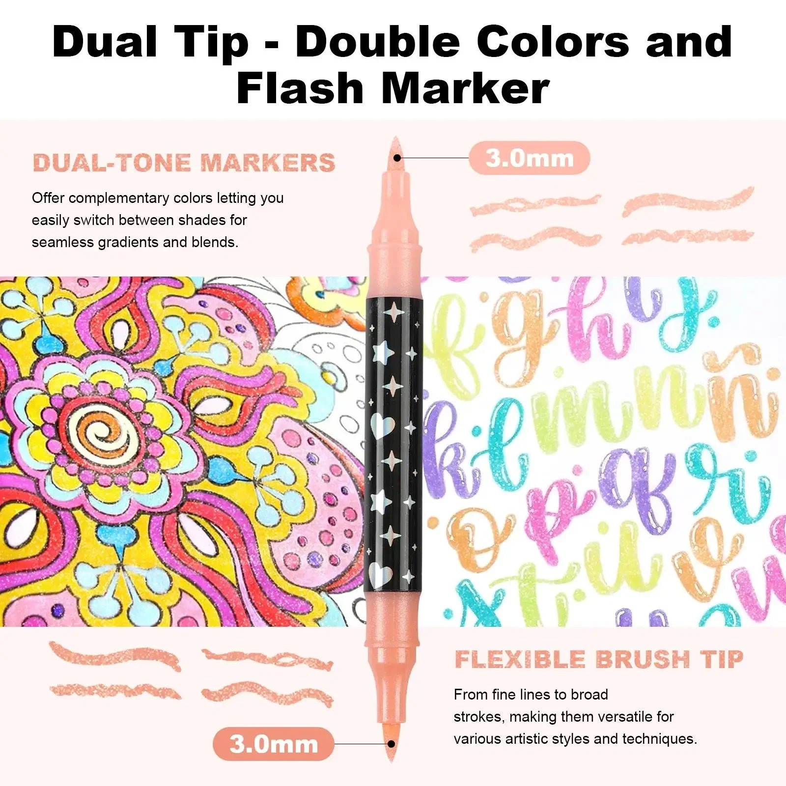 Dual-Tip Dual-Color Glitter Marker Pens
