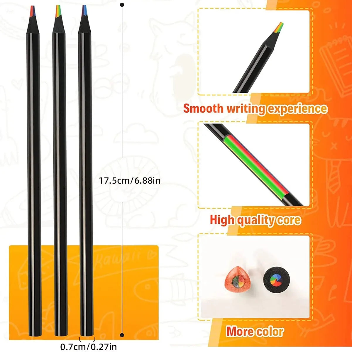 10pcs Color Black Wood Pencils 7 In 1 Pencil Gradient