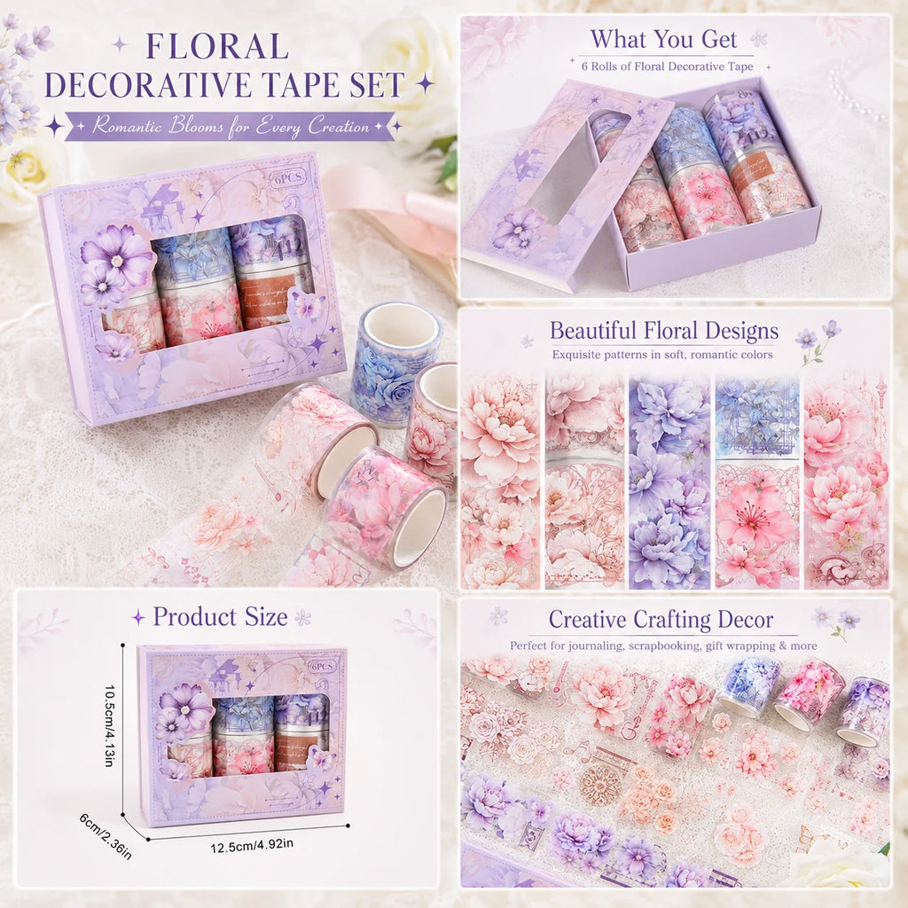 Cute Floral Washi Tape Set 6 Rolls