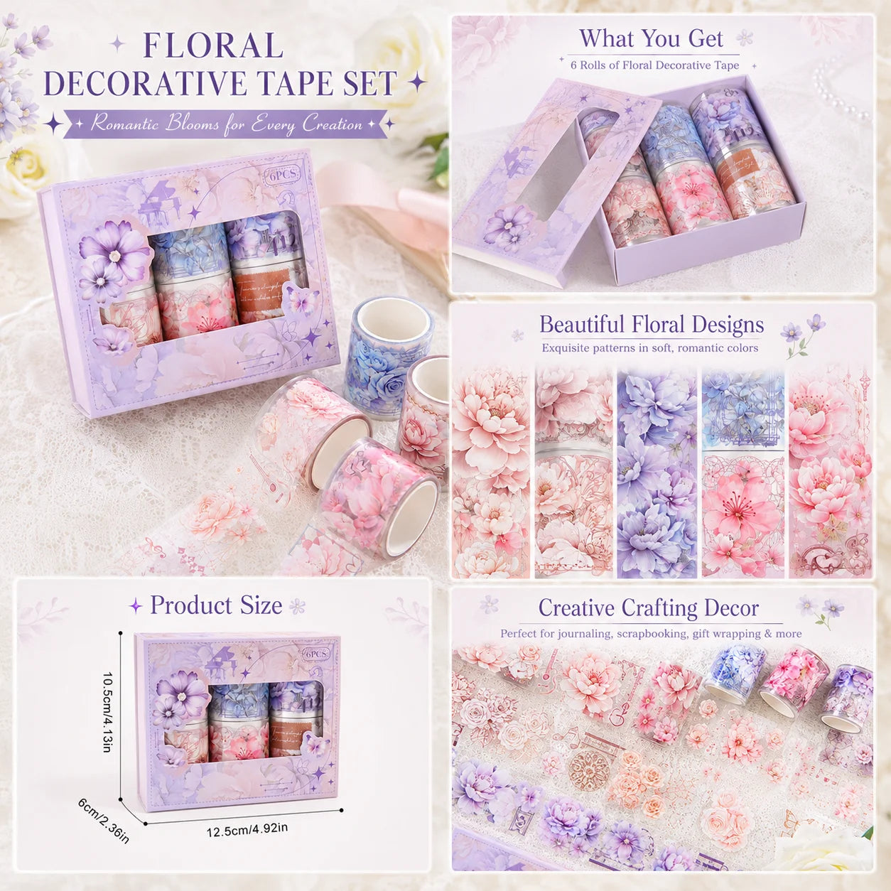 Cute Floral Washi Tape Set 6 Rolls