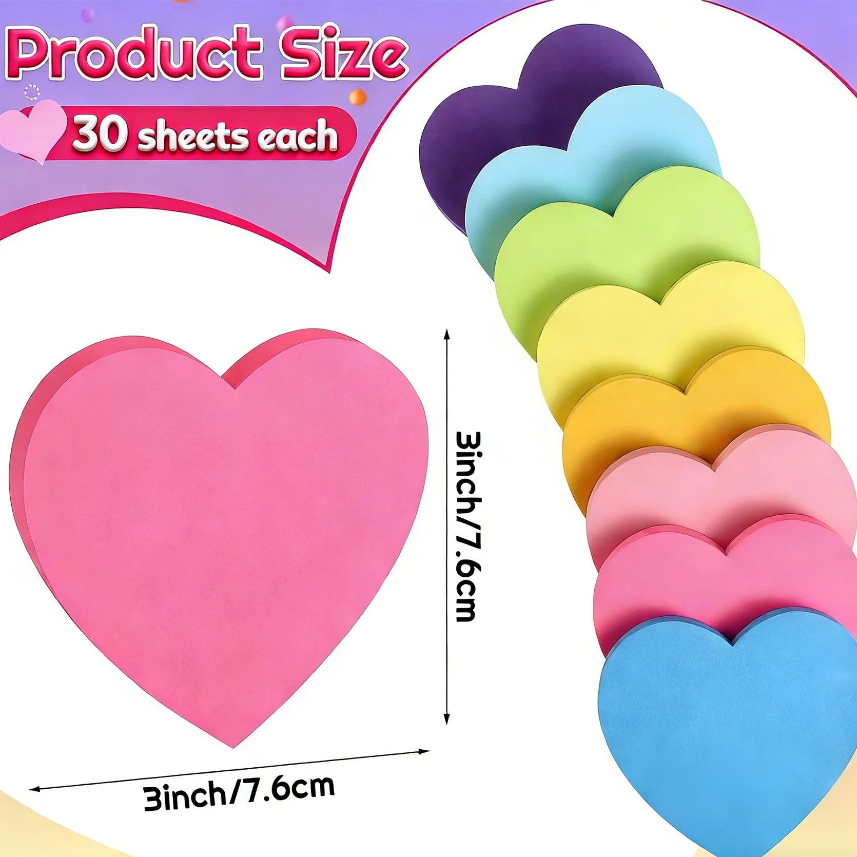 8 Colors Heart Pentagon Shaped Sticky Notes
