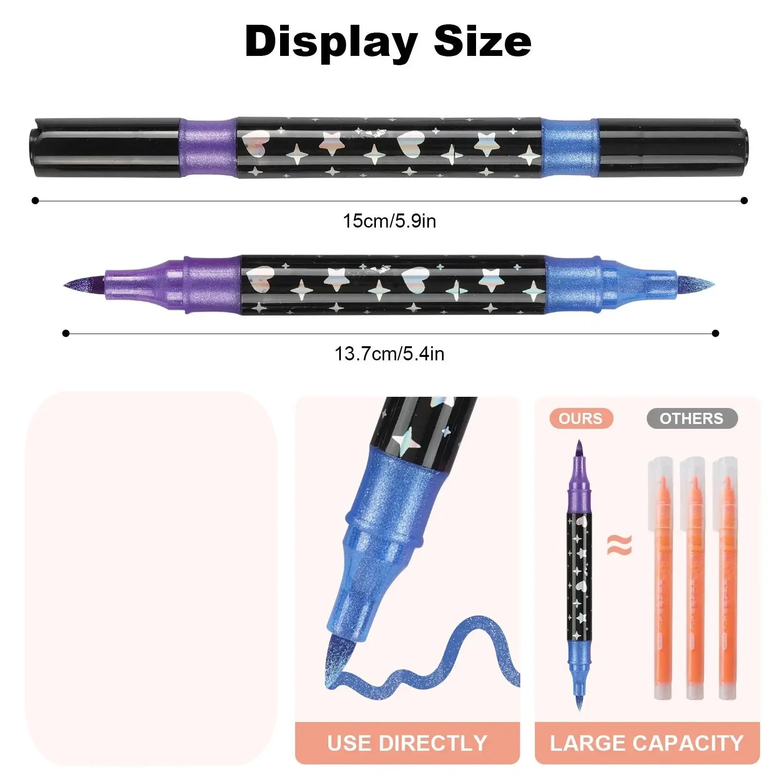 Dual-Tip Dual-Color Glitter Marker Pens