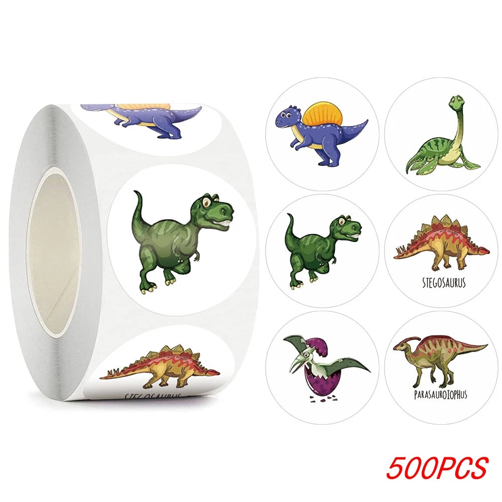 100-500pcs 1'' Round Dinosaur Stickers