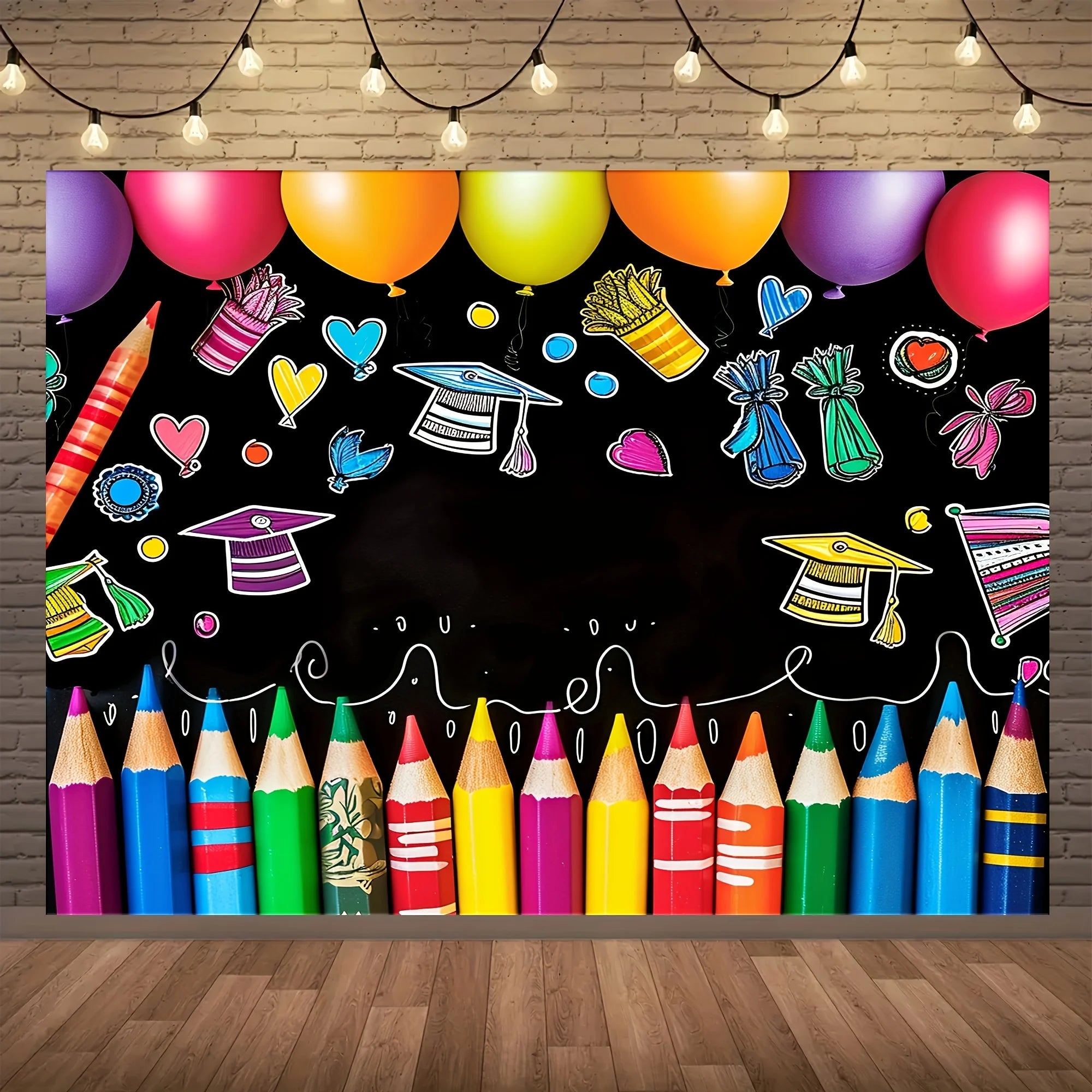 Colorful Crayon Pattern First Day Of School Backdrop