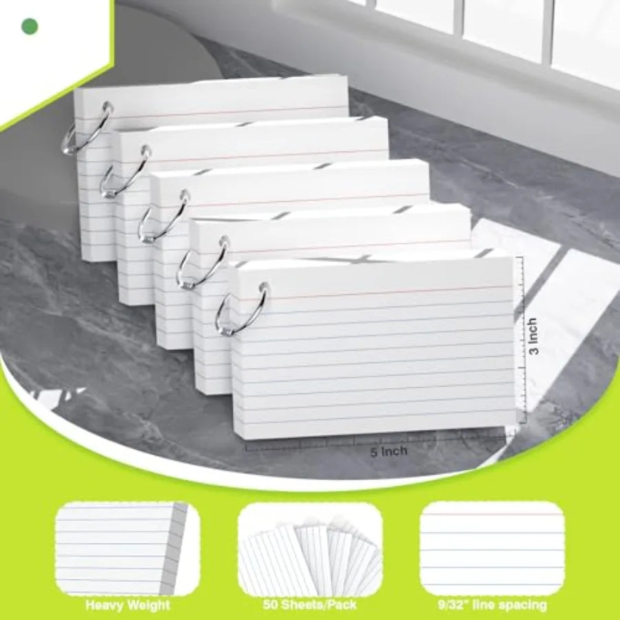 250 Sheets Colored Index Cards with Ring