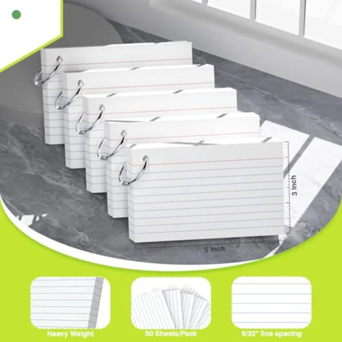 250 Sheets Colored Index Cards with Ring