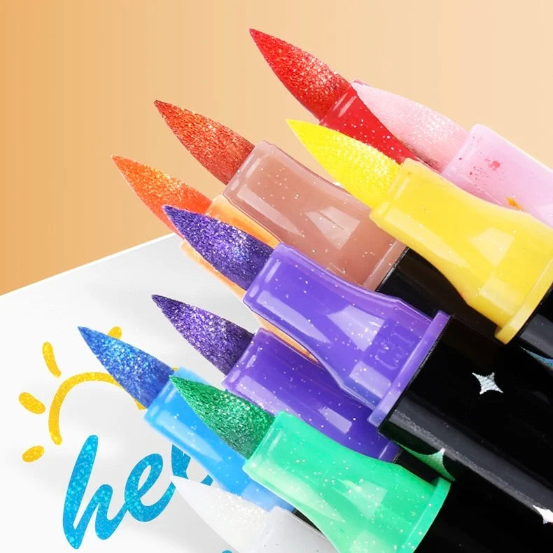 Dual-Tip Dual-Color Glitter Marker Pens