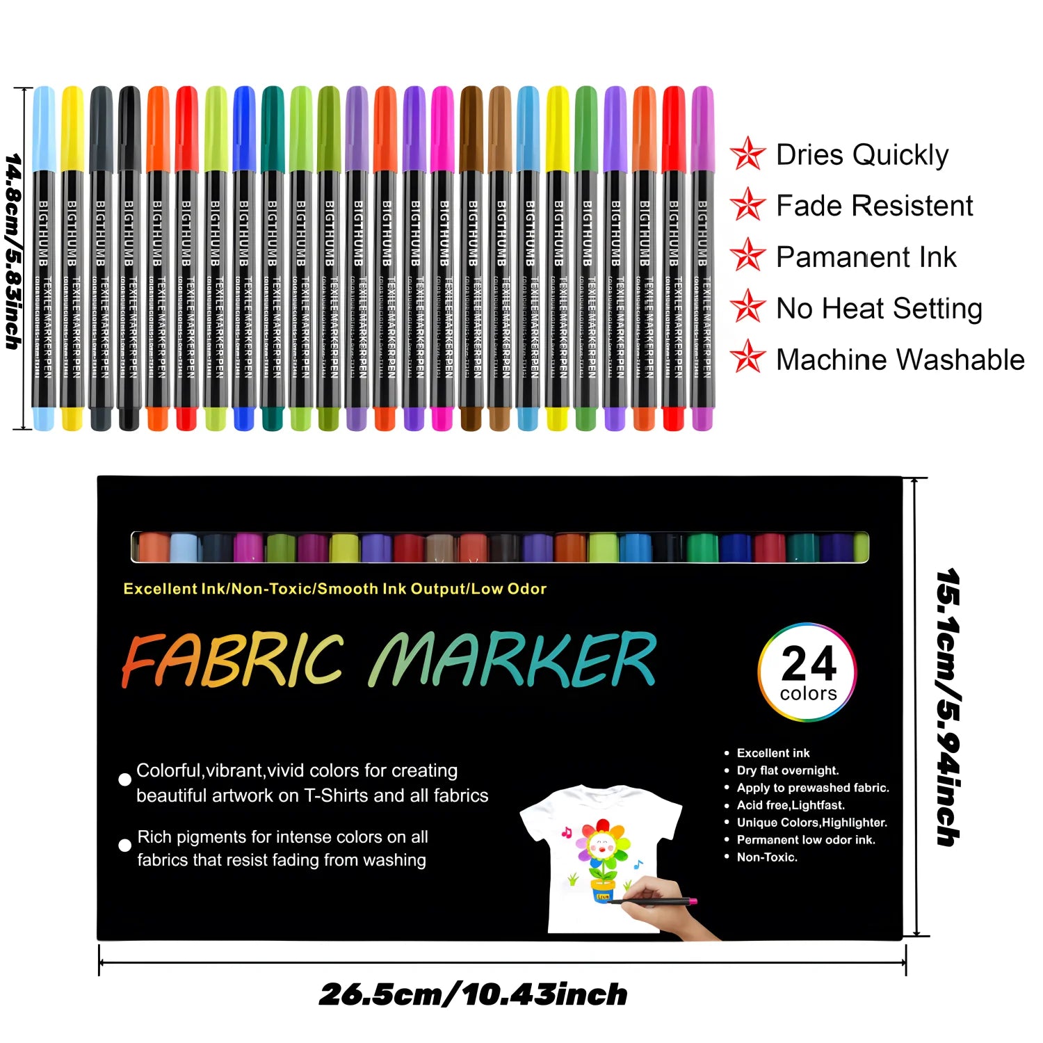 24Colors Fabric Markers Permanent