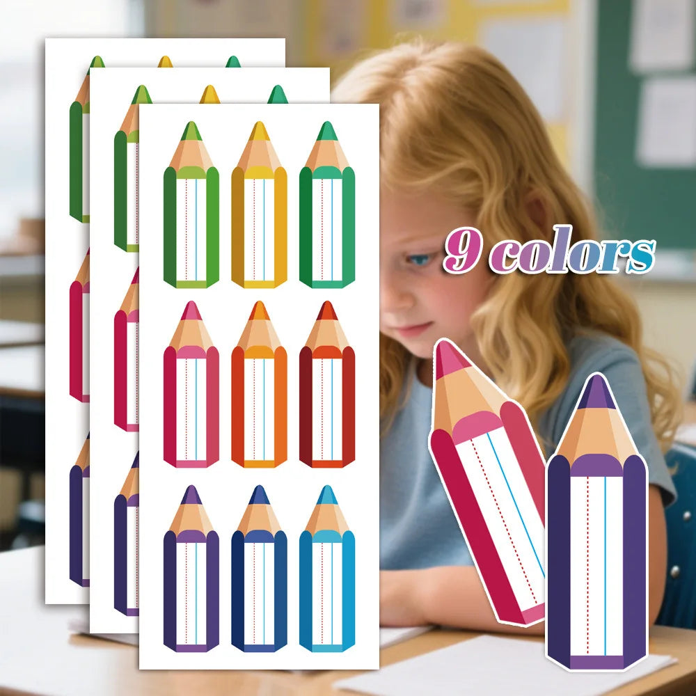 90Pcs/10Sheets Colored Pencil Name Label Sticker