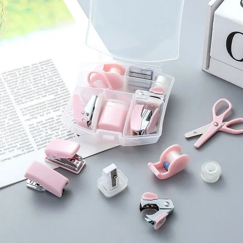 Mini Stapler Staple Punch Hole Tape Machine Set