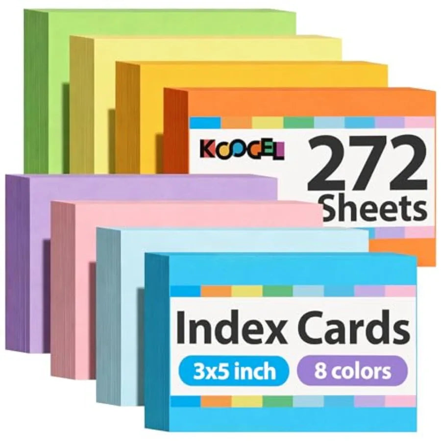 Index Cards 3x5 Inch, 272Count, Colored Flash Card