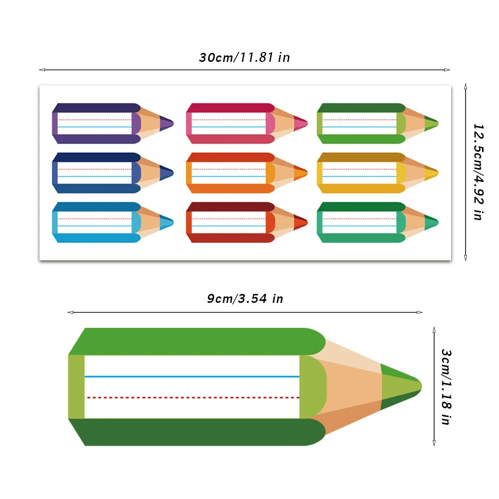 90Pcs/10Sheets Colored Pencil Name Label Sticker