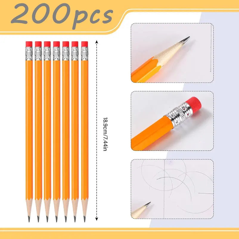 1Box/200Pcs Pre-Sharpened Pencils With Eraser