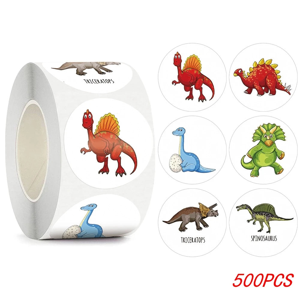 100-500pcs 1'' Round Dinosaur Stickers