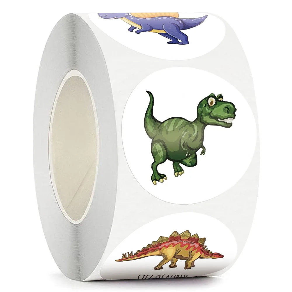 100-500pcs 1'' Round Dinosaur Stickers