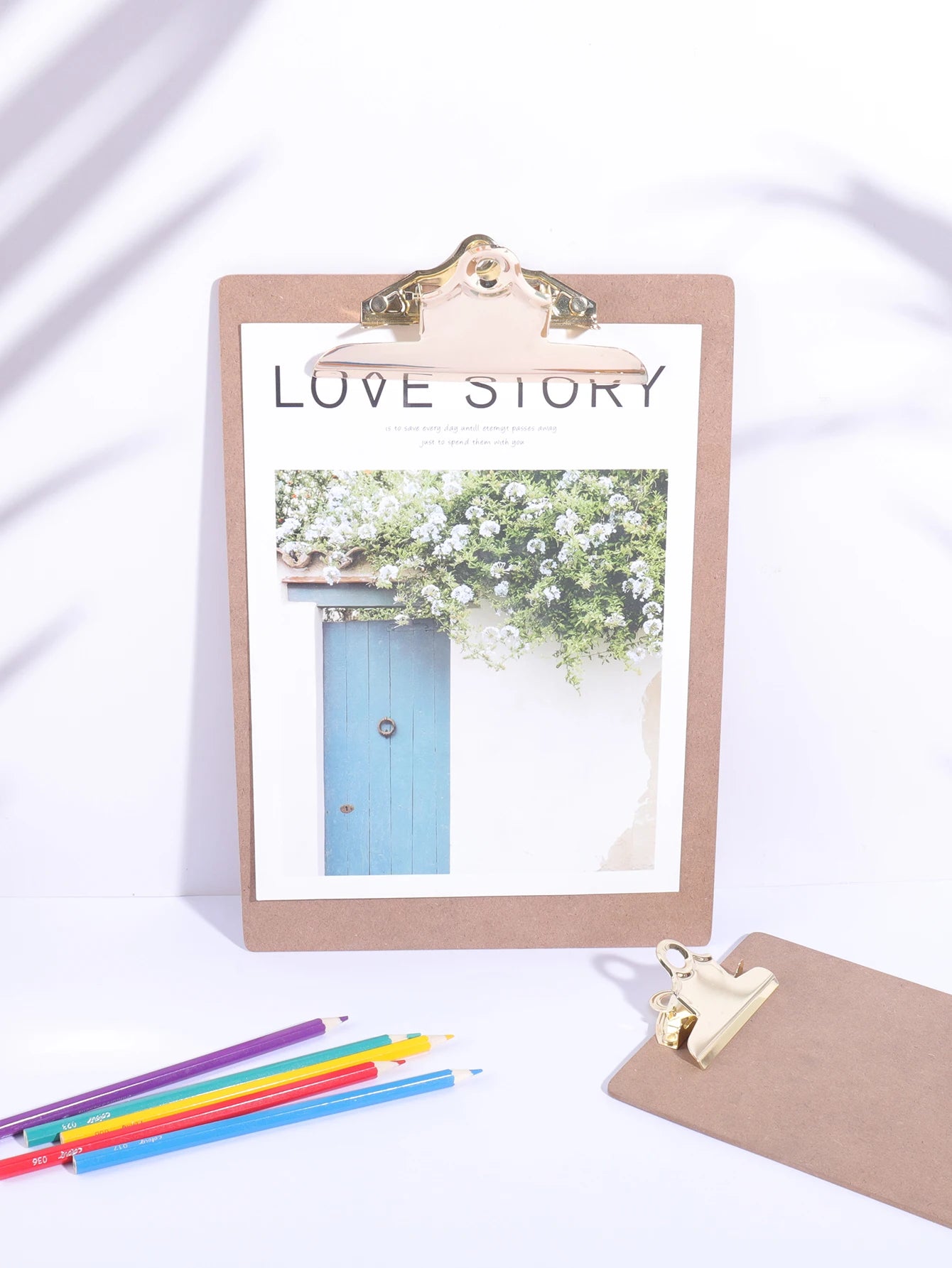 Wood Color Clipboard with Golden Metal Clip