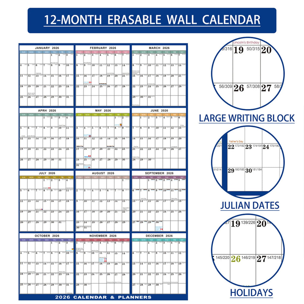 2026 English Double-Sided Laminated Wall Calendar