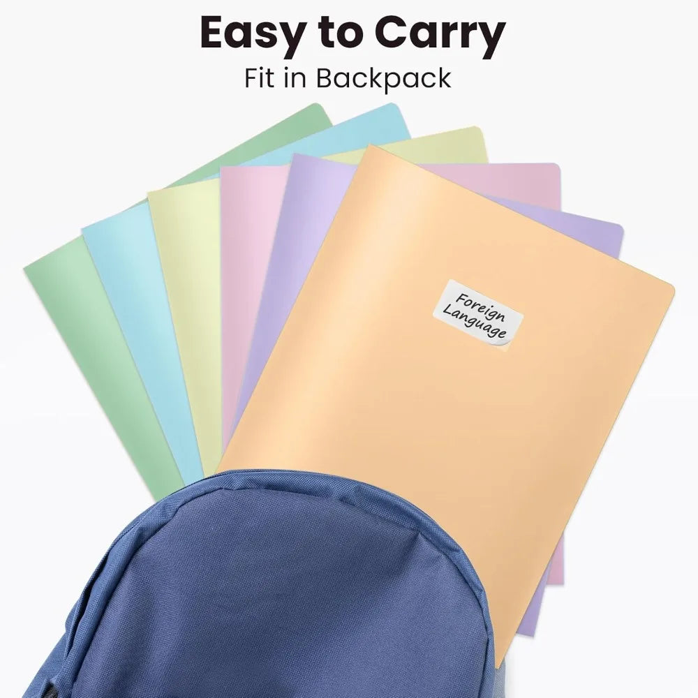 6 Pack Pastel Colored Plastic Folders with Pockets