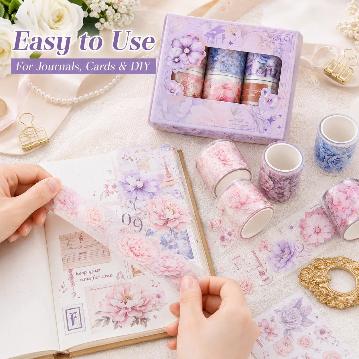 Cute Floral Washi Tape Set 6 Rolls