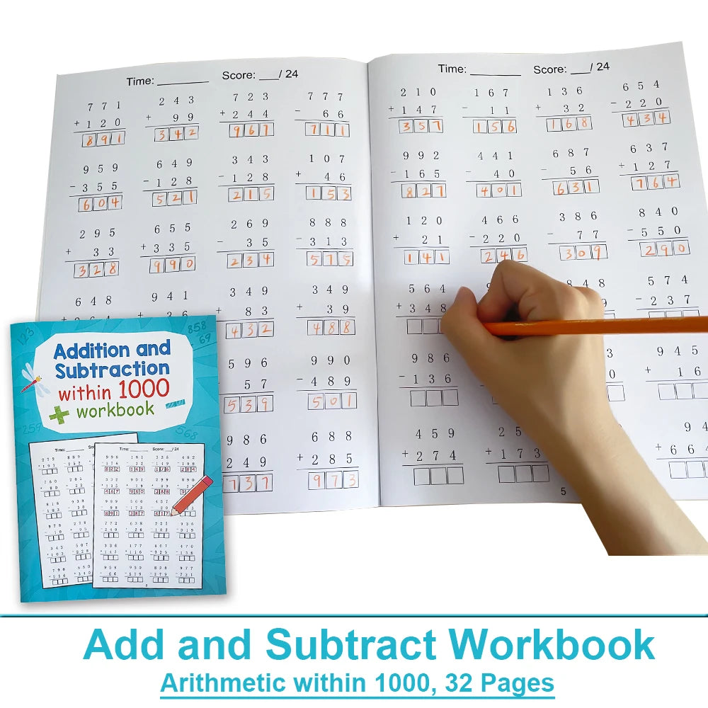 Addition and Subtraction within 1000 Math Workbook Uses for Primary School Arithmetic Practice Grade 1 2 3 4
