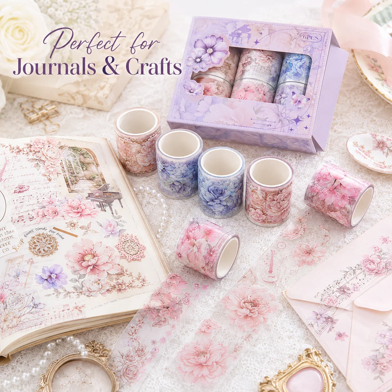 Cute Floral Washi Tape Set 6 Rolls