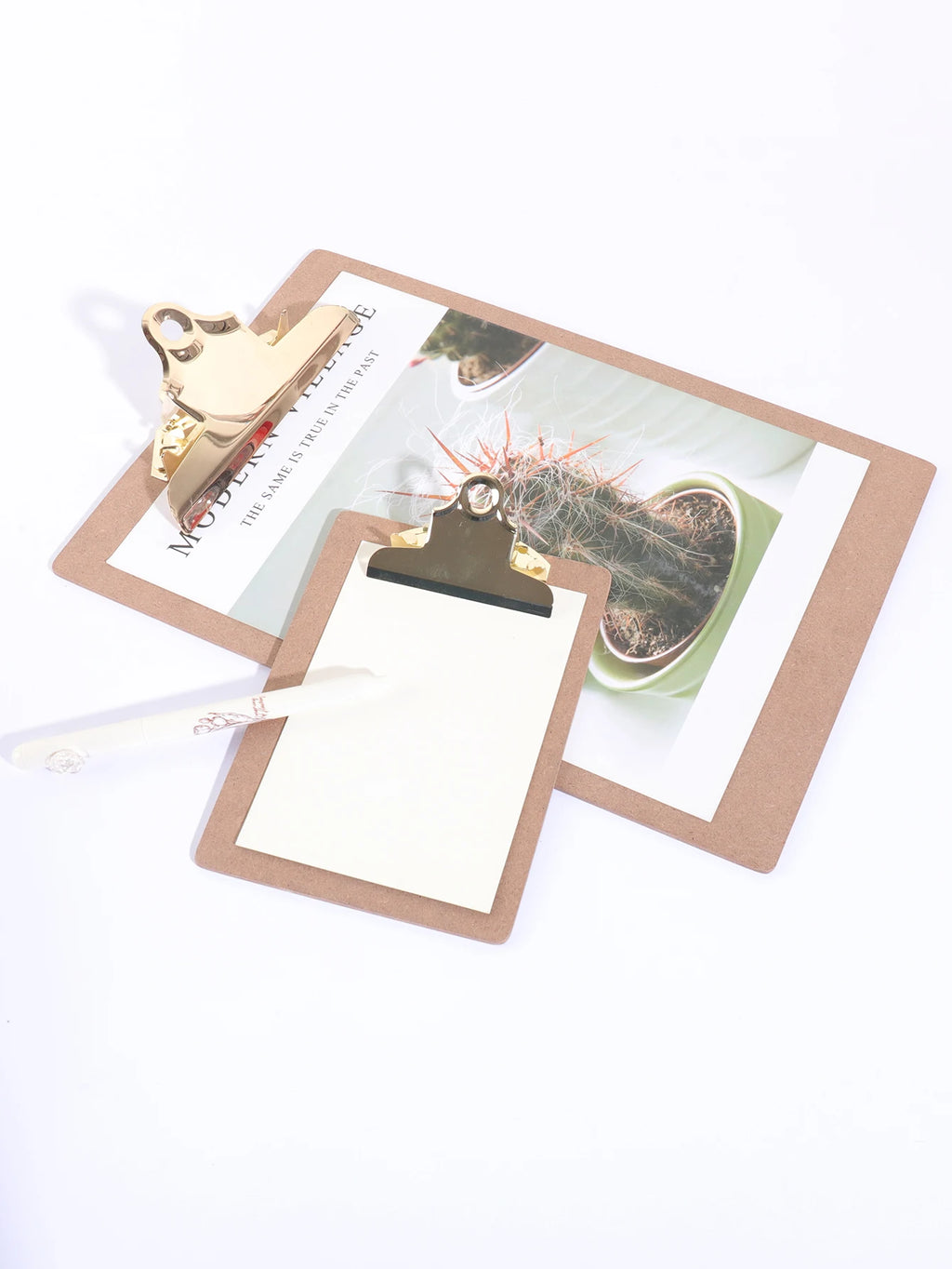 Wood Color Clipboard with Golden Metal Clip