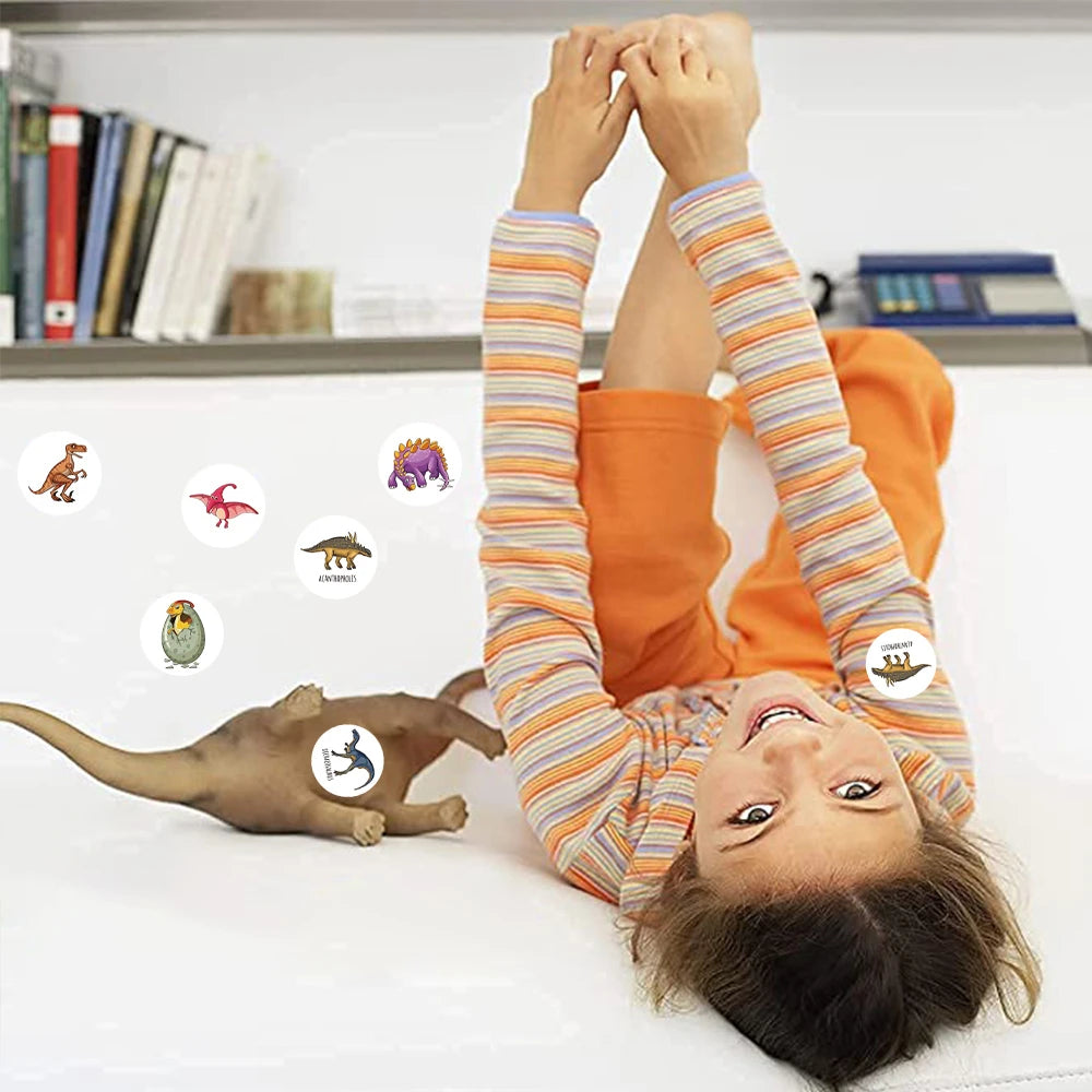 100-500pcs 1'' Round Dinosaur Stickers