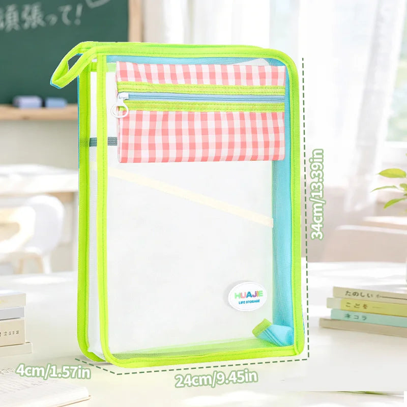 L-Shaped Zipper Mesh Document Bag