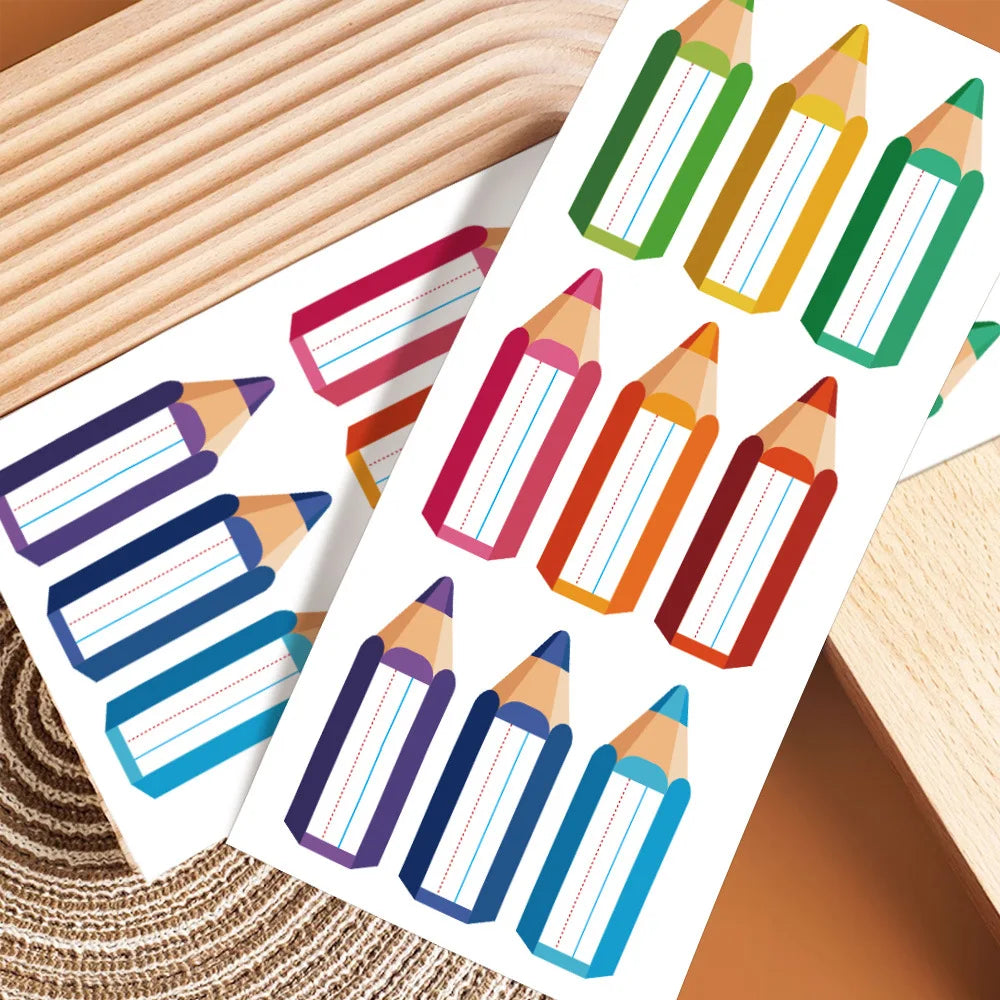 90Pcs/10Sheets Colored Pencil Name Label Sticker