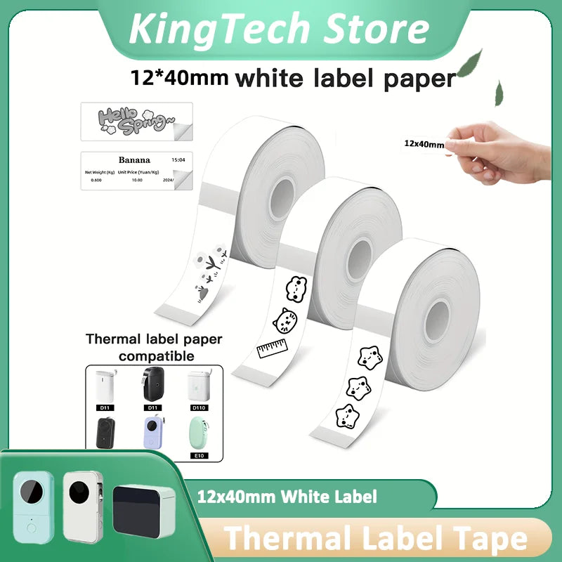 3/6/12 Rolls 12x40mm White Thermal Labels