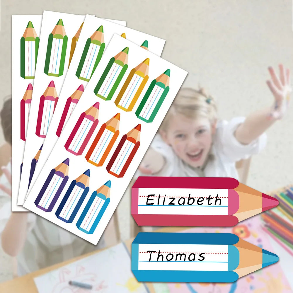 90Pcs/10Sheets Colored Pencil Name Label Sticker