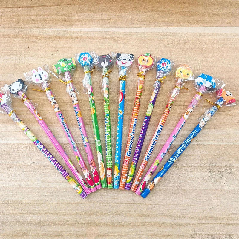 Cartoon HB Pencils With Cute Eraser Tops